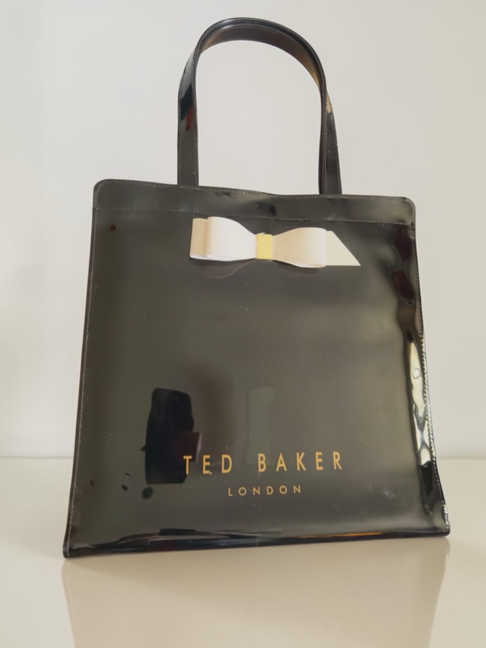 Ted Baker Black Patent Tote Bag with White Bow ( sorry about the phone glare)